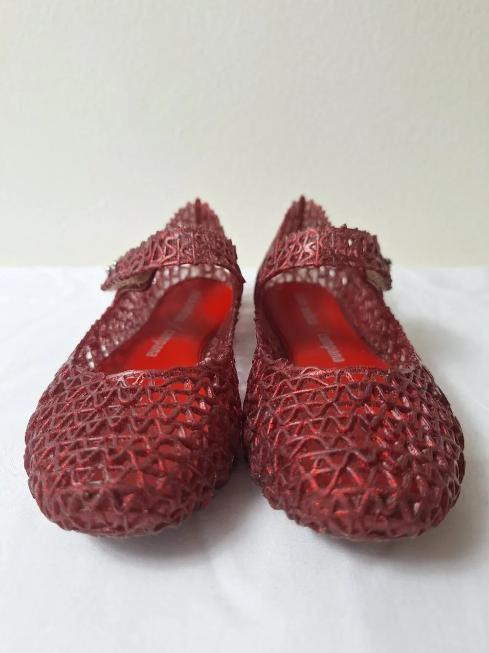 Mini Melissa Girls Red Glitter Mary Jane Dress Shoes